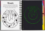 Open Scratch and Sketch Merry Christmas book showing wreath coloring page and glitter scratch art side