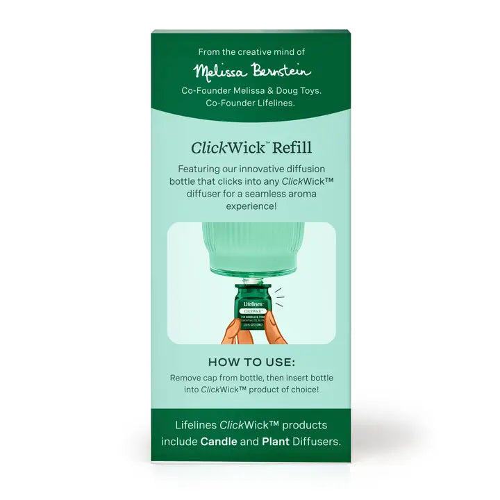 Lifelines ClickWick Fir Needle and Pine refill bottle packaging back panel with usage instructions