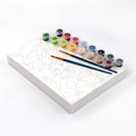 Paint by number Dogs Day Out kit with canvas, 16 paint pots, and two brushes