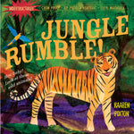 Indestructibles Jungle Rumble children's book cover featuring illustrated tiger and parrot in jungle setting