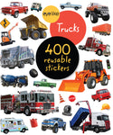 Eyelike Stickers Trucks book cover featuring 400 reusable stickers with various truck illustrations
