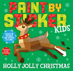 Paint By Sticker Kids Holly Jolly Christmas book cover featuring a geometric reindeer on green background