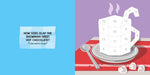 Interior spread of My First Paint By Sticker Happy Christmas showing numbered sticker activity with hot chocolate mug illu...