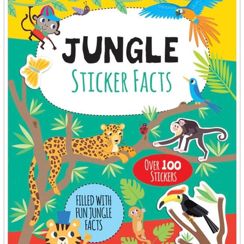 Jungle Sticker Facts book cover featuring colorful illustrated jungle animals and over 100 stickers