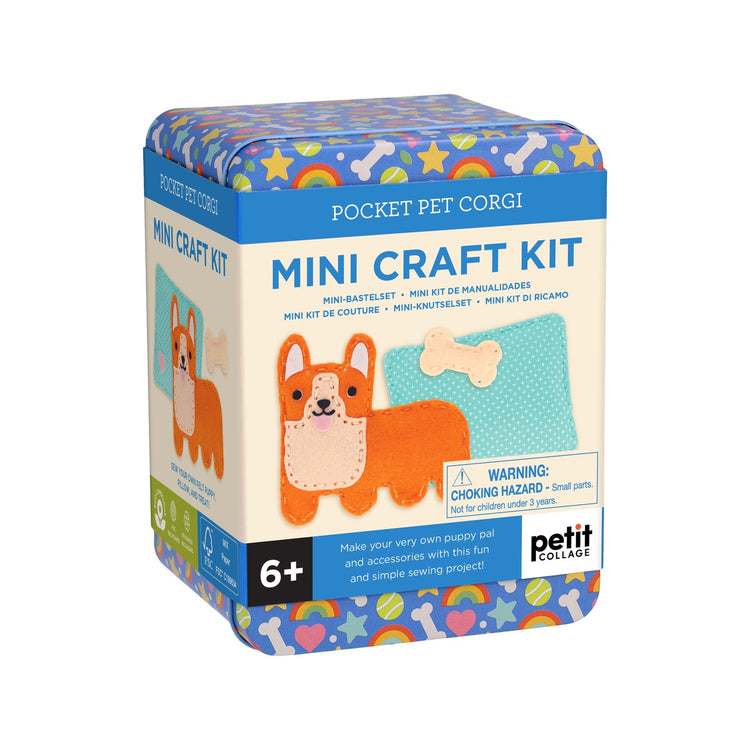 Petit Collage Pocket Pet Corgi Mini Craft Kit in colorful tin container for ages 6 and up.