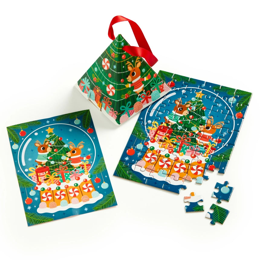 Puzzle Ornament 48 pc Mini Puzzle | Reindeer Snowglobe 4+ - 2