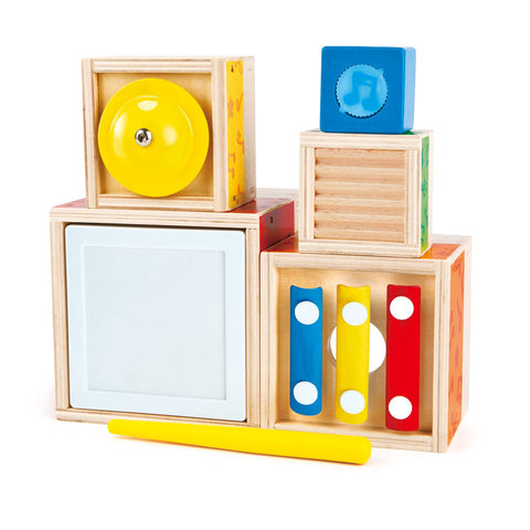 Hape stacking music set with xylophone, bell, drum and rhythm blocks for babies