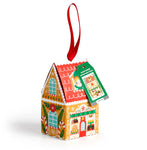 Santa's Bakery 48-piece mini puzzle in gingerbread house-shaped ornament box with red ribbon
