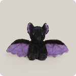 Warmies black plush bat stuffed animal with spread purple wings and ear lining
