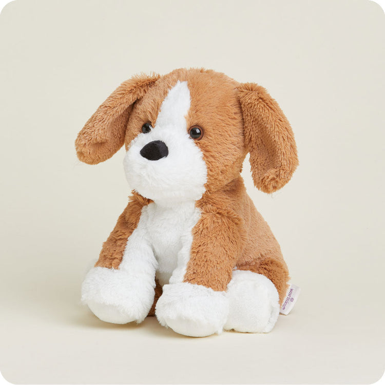 Warmies Beagle stuffed animal plush toy with brown and white fur sitting upright