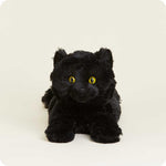 Warmies black cat stuffed animal plush toy with bright yellow-green eyes on white background
