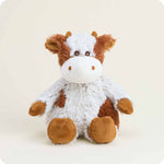 Warmies Cinnamon Latte Cow plush stuffed animal with brown and white fluffy fur