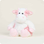 Warmies Strawberry Cow plush stuffed animal with white and pink fluffy fur
