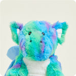 Warmies Baby Dragon stuffed animal in teal, blue, and purple tie-dye plush with wings