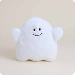 White fluffy ghost plush stuffed animal with smiling face and pink rosy cheeks