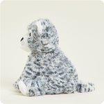 Warmies Snow Leopard plush stuffed animal shown from rear angle, gray spotted fur