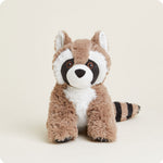 Warmies raccoon stuffed animal with striped tail and embroidered eyes, seated upright