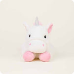 White plush unicorn stuffed animal with pink hooves, ears, and silver glitter horn