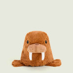 Warmies walrus stuffed animal plush toy with white tusks and brown fur