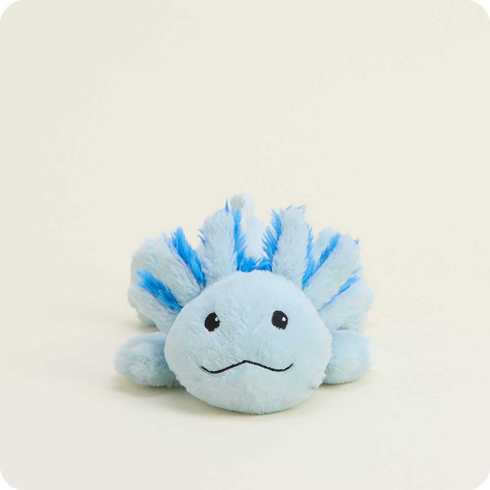 Blue axolotl Warmies Junior plush stuffed animal with fluffy gills and smiling face