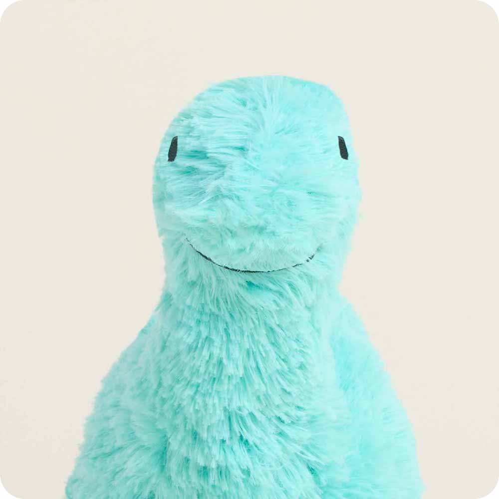 Warmies teal long neck dinosaur plush stuffed animal with soft mint fur and embroidered smile