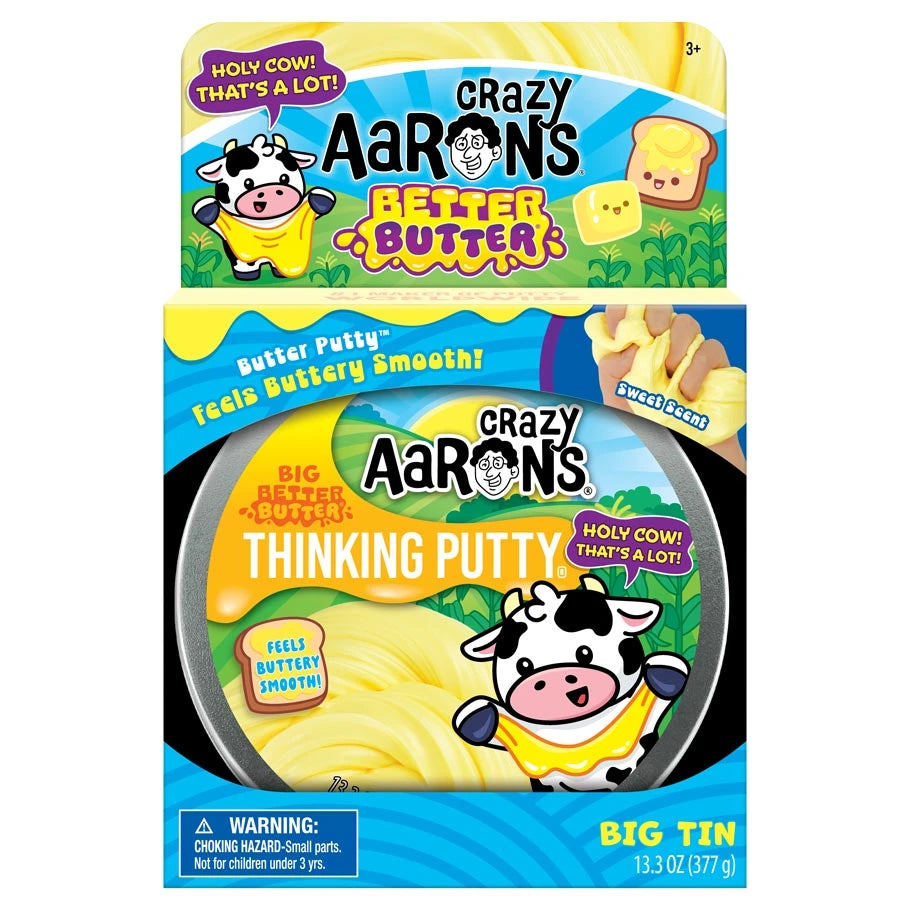 Crazy Aaron's Better Butter Thinking Putty Big Tin, 13.3 oz, yellow butter-scented putty