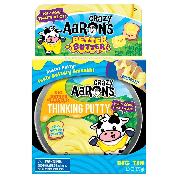 Crazy Aaron's Better Butter Thinking Putty Big Tin, 13.3 oz, yellow butter-scented putty