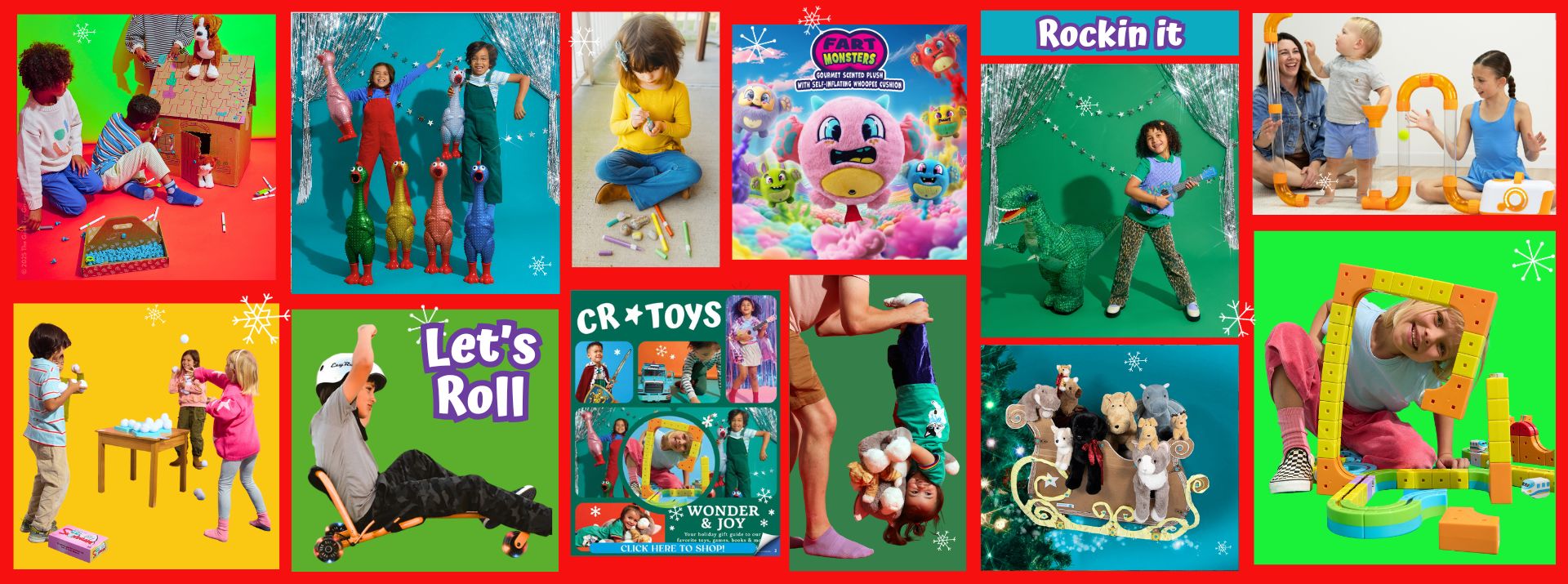a collage of children playing with toys