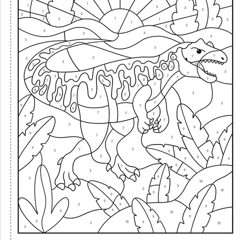 My First Color-By-Number Dinosaurs activity book cover featuring T-Rex prehistoric scenes