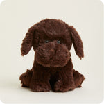 Warmies chocolate labrador stuffed animal plush toy seated on white background