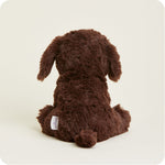 Warmies Chocolate Labrador stuffed animal plush toy viewed from behind, dark brown curly fur