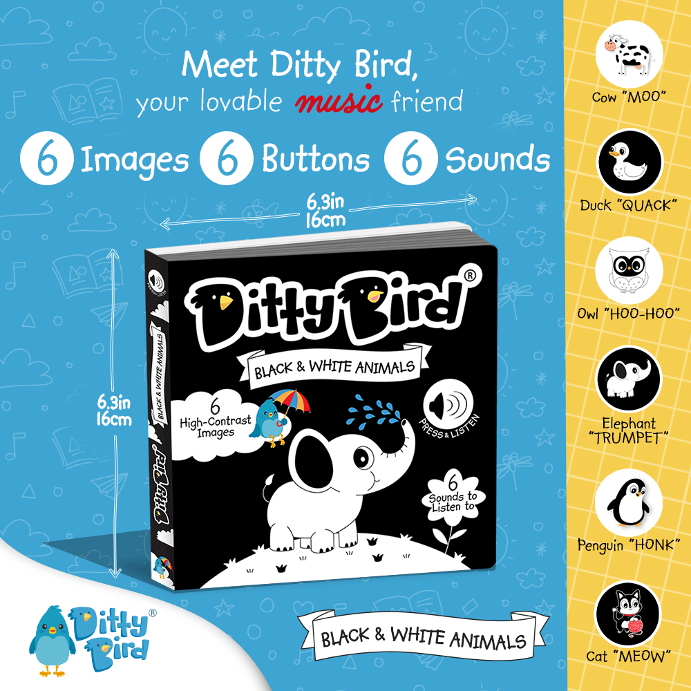 Ditty Bird |  Black And White Sound Book  New Born | USB-C - 2