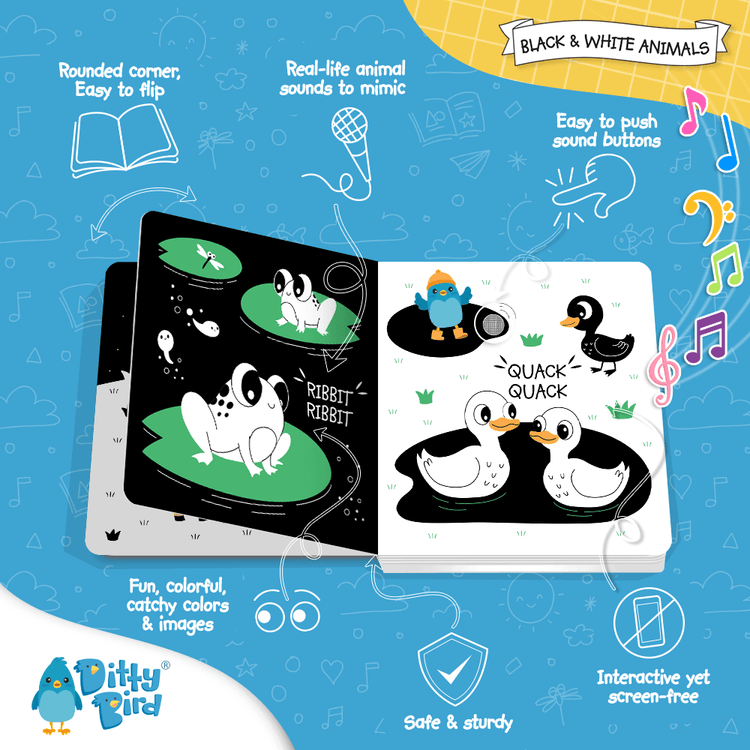 Ditty Bird |  Black And White Sound Book  New Born | USB-C - 3
