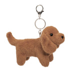 Fluffy brown Dachshund dog plush bag charm with silver lobster clasp and keyring