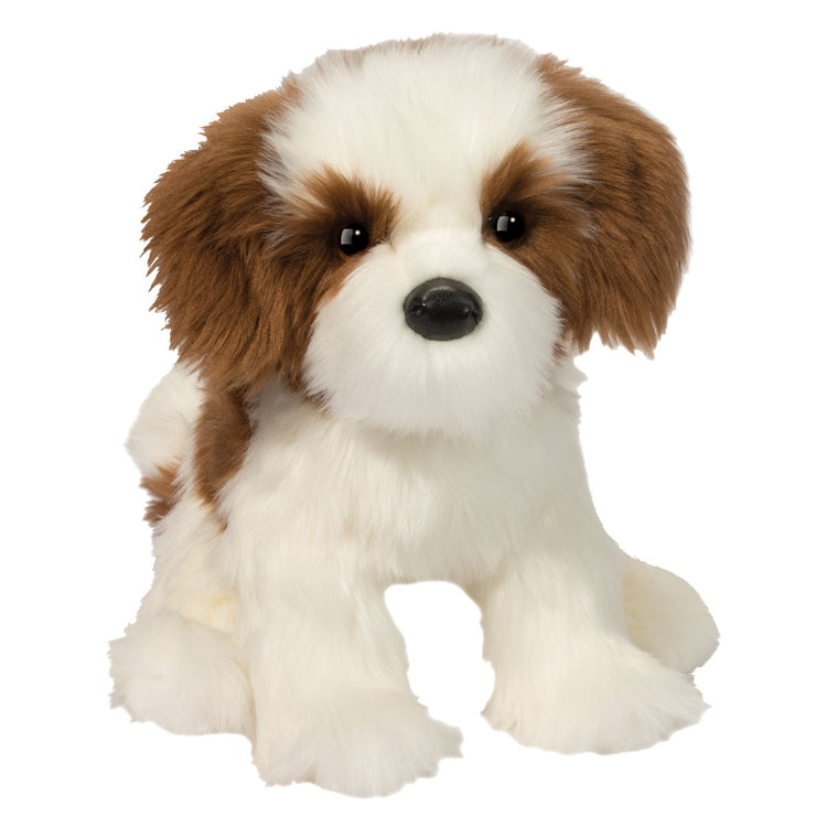 Farren Shih Tzu plush stuffed animal with white and brown fur sitting upright