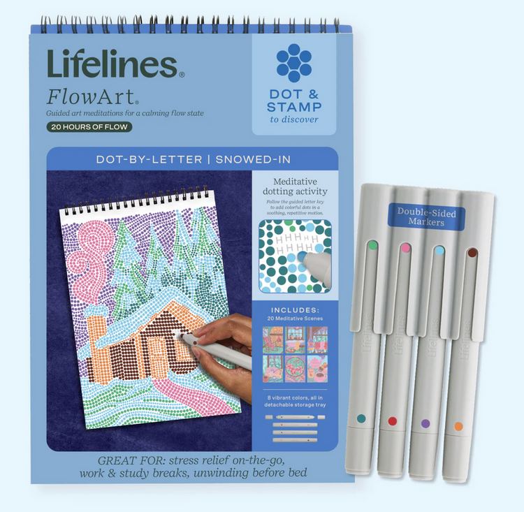 Lifelines FlowArt Dot by Letter Snowed In kit with spiral notebook and double-sided markers
