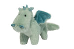 Soft mint green dragon plush toy with teal wings, horns, and nose detail