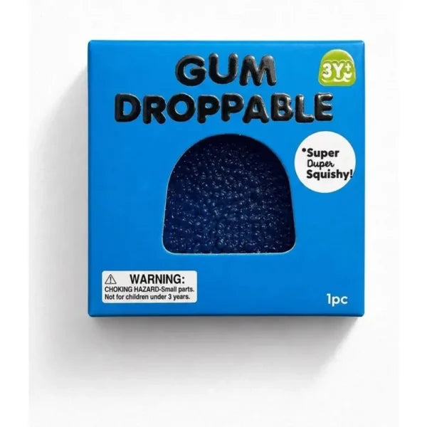 Squish Gum Droppable blue squishy toy in square packaging, super duper squishy, 1 piece