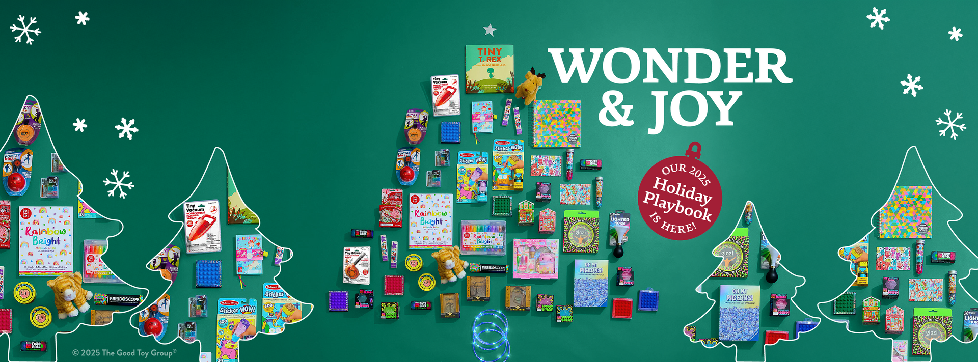 a green board with various toys and a tree of cards