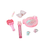 Hot Focus Glitz Beauty Critters pink makeup set with lip gloss, eyeshadow palette, rings, and hair bow