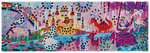 Colorful fairytale mosaic poster featuring castle, princess, dragon, unicorn, and fairies with jewel embellishments