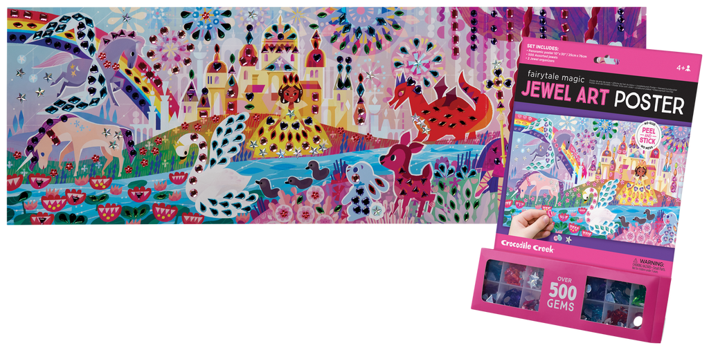 Crocodile Creek Fairytale Magic Jewel Art Poster set with colorful panoramic scene and 500 gems