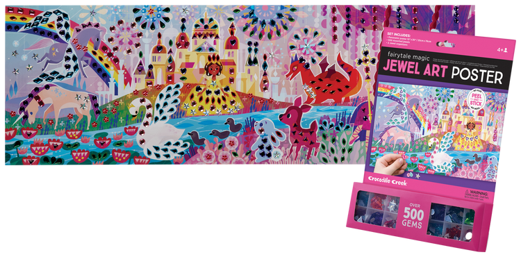 Crocodile Creek Fairytale Magic Jewel Art Poster set with colorful panoramic scene and 500 gems