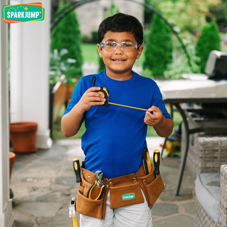Kids Deluxe Tool Set with Leather Tool Belt & Safety Goggles 6+