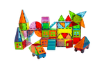 Magna-Tiles Metropolis 110-piece colorful translucent magnetic building tiles assembled into city scene