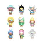Nine pastel Momiji Magical Meadow blind box dolls in nature-themed costumes including mushroom, bee, and flower