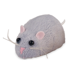 Gray fluffy RC Meddling Mouse toy with pink ears, black eyes, and whiskers