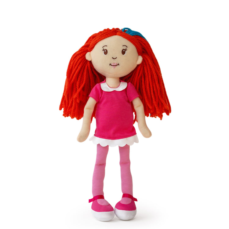 Groovy Girls Poppy soft doll with red yarn hair, pink dress, and pink shoes