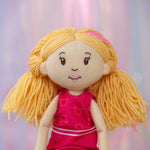 Groovy Girls Rose soft fabric doll with blonde yarn hair and pink butterfly dress