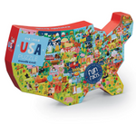 Crocodile Creek 200-piece USA shaped puzzle box featuring colorful illustrated map of America